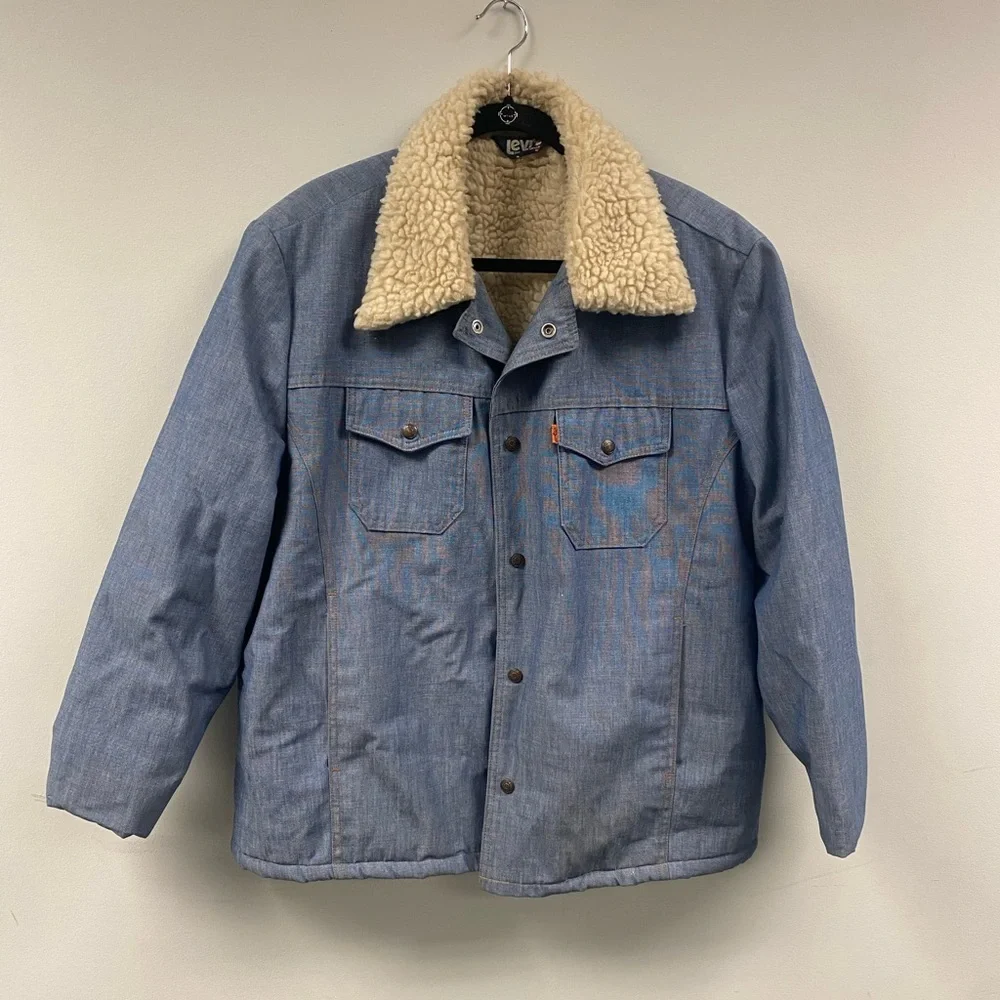 Vintage 70’s Levis Chambray Jacket Button Levis Oren Tag Trucker Sherpa Jacket